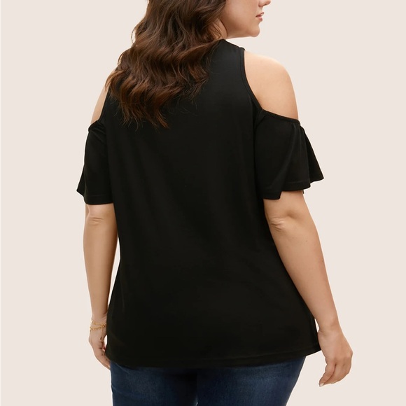 Bloomchic Solid Overlap Collar Ruffle Sleeve T-Shirt - Picture 4 of 7